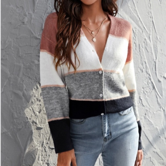 {SHEIN} Drop Shoulder Color Block Cardigan - Picture 1 of 7